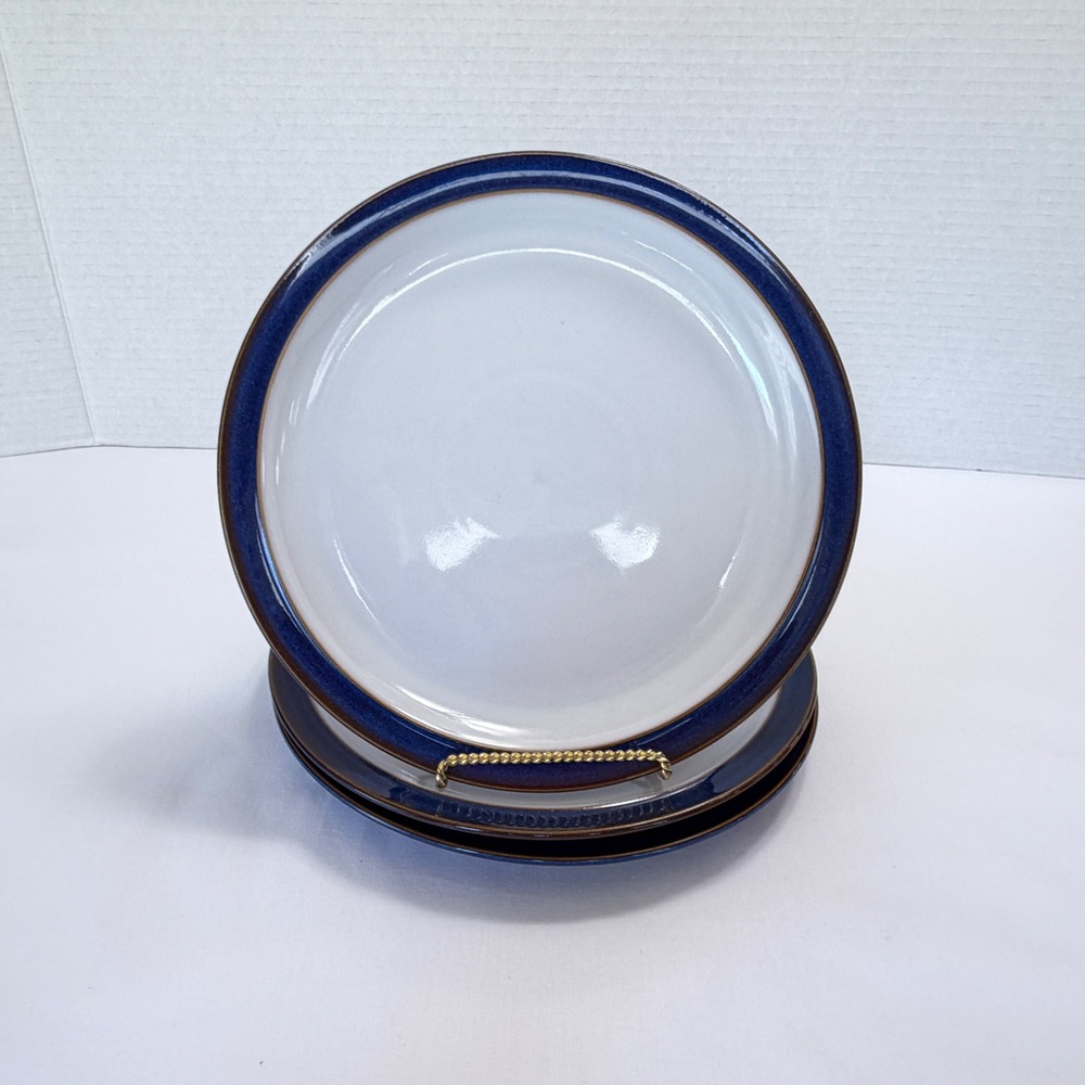 Set of 3 Denby Imperial Blue Salad Plates 8.5" Blue White Excellent England
